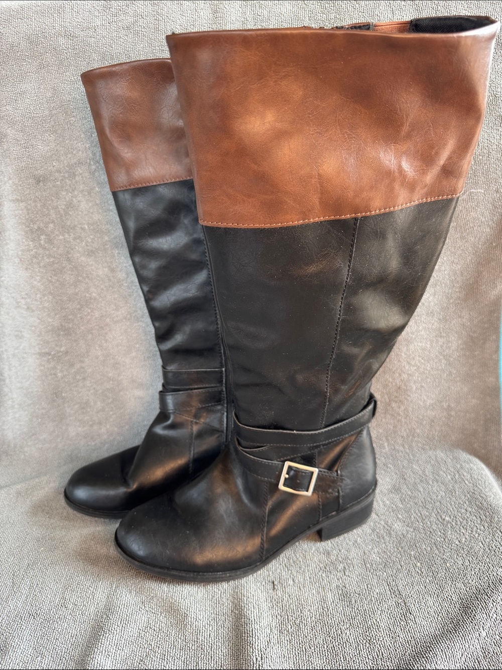 Arizona Delling Black-Brown Two Toned Knee High Wide Calf Riding Boot Size 9M
